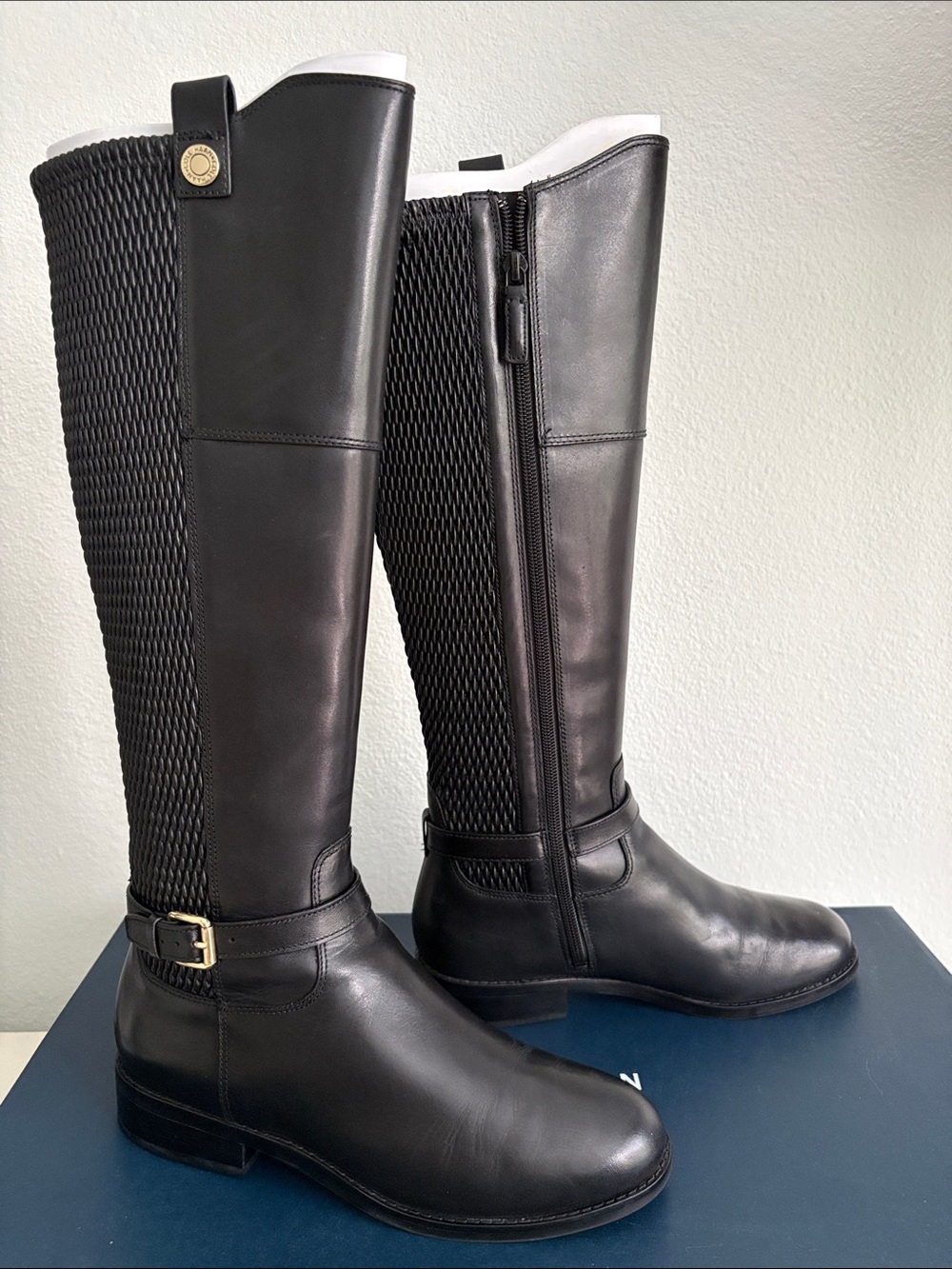 NIB Cole Haan Galina Stretch Tall Boots - Black Leather - Size 7
